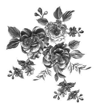 3 Boyutlu düğün çiçekleri, gümüş çiçekleri, metalik düğün çiçekleri tasarımı, lüks metalik çiçek arkaplanı, çiçek illüstrasyonu