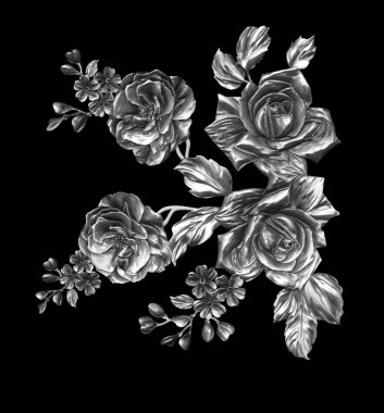 3 Boyutlu düğün çiçekleri, gümüş çiçekleri, metalik düğün çiçekleri tasarımı, lüks metalik çiçek arkaplanı, çiçek illüstrasyonu