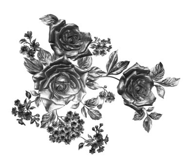 3 Boyutlu düğün çiçekleri, gümüş çiçekleri, metalik düğün çiçekleri tasarımı, lüks metalik çiçek arkaplanı, çiçek illüstrasyonu