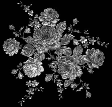 3 Boyutlu düğün çiçekleri, gümüş çiçekleri, metalik düğün çiçekleri tasarımı, lüks metalik çiçek arkaplanı, çiçek illüstrasyonu