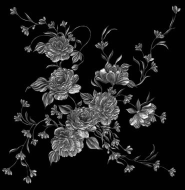 3 Boyutlu düğün çiçekleri, gümüş çiçekleri, metalik düğün çiçekleri tasarımı, lüks metalik çiçek arkaplanı, çiçek illüstrasyonu