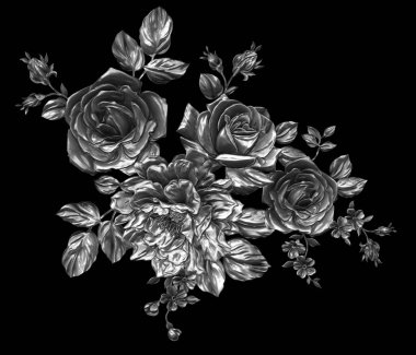 3 Boyutlu düğün çiçekleri, gümüş çiçekleri, metalik düğün çiçekleri tasarımı, lüks metalik çiçek arkaplanı, çiçek illüstrasyonu