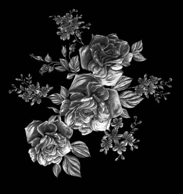 3 Boyutlu düğün çiçekleri, gümüş çiçekleri, metalik düğün çiçekleri tasarımı, lüks metalik çiçek arkaplanı, çiçek illüstrasyonu