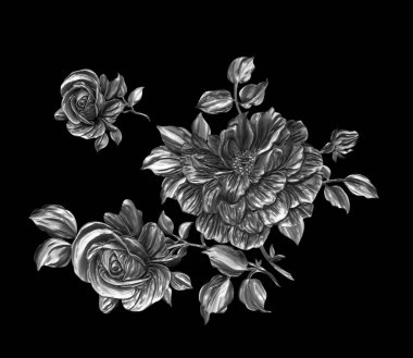 3 Boyutlu düğün çiçekleri, gümüş çiçekleri, metalik düğün çiçekleri tasarımı, lüks metalik çiçek arkaplanı, çiçek illüstrasyonu