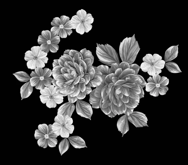 3 Boyutlu düğün çiçekleri, gümüş çiçekleri, metalik düğün çiçekleri tasarımı, lüks metalik çiçek arkaplanı, çiçek illüstrasyonu