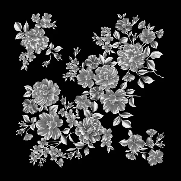 3D wedding flowers,Silver flower clipart,Metallic wedding flowers design,Luxury metallic floral background,Foliage flower illustration