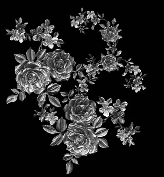 3 Boyutlu düğün çiçekleri, gümüş çiçekleri, metalik düğün çiçekleri tasarımı, lüks metalik çiçek arkaplanı, çiçek illüstrasyonu