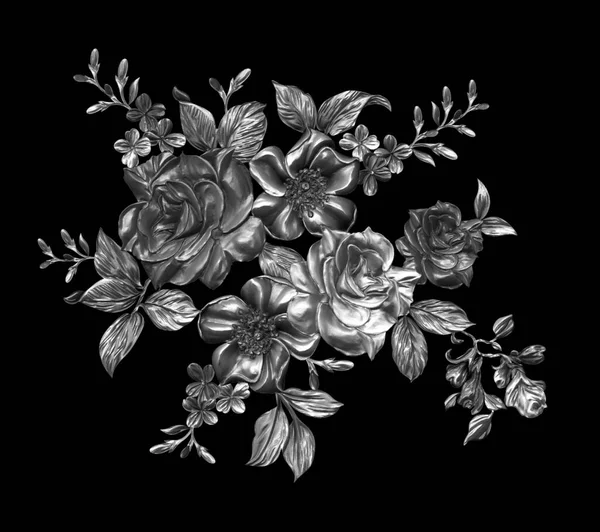 3 Boyutlu düğün çiçekleri, gümüş çiçekleri, metalik düğün çiçekleri tasarımı, lüks metalik çiçek arkaplanı, çiçek illüstrasyonu