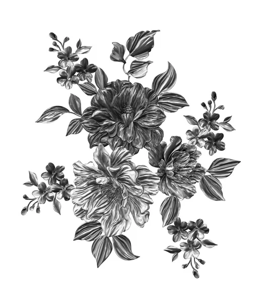 3 Boyutlu düğün çiçekleri, gümüş çiçekleri, metalik düğün çiçekleri tasarımı, lüks metalik çiçek arkaplanı, çiçek illüstrasyonu