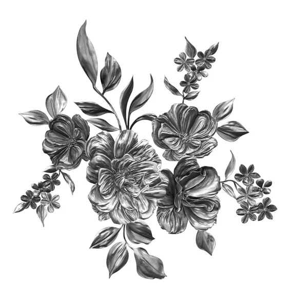 3 Boyutlu düğün çiçekleri, gümüş çiçekleri, metalik düğün çiçekleri tasarımı, lüks metalik çiçek arkaplanı, çiçek illüstrasyonu