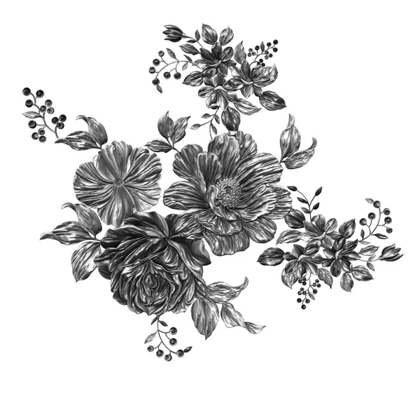 3 Boyutlu düğün çiçekleri, gümüş çiçekleri, metalik düğün çiçekleri tasarımı, lüks metalik çiçek arkaplanı, çiçek illüstrasyonu