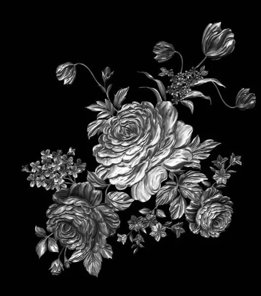 3 Boyutlu düğün çiçekleri, gümüş çiçekleri, metalik düğün çiçekleri tasarımı, lüks metalik çiçek arkaplanı, çiçek illüstrasyonu