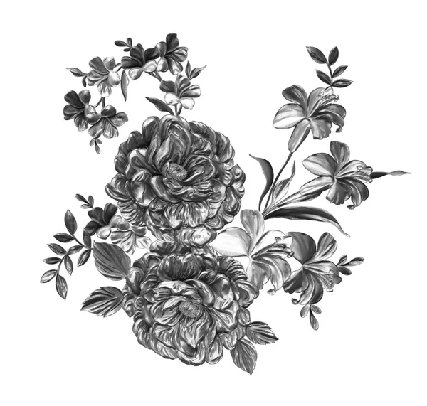 3 Boyutlu düğün çiçekleri, gümüş çiçekleri, metalik düğün çiçekleri tasarımı, lüks metalik çiçek arkaplanı, çiçek illüstrasyonu