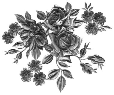 3 Boyutlu düğün çiçekleri, gümüş çiçekleri, metalik düğün çiçekleri tasarımı, lüks metalik çiçek arkaplanı, çiçek illüstrasyonu