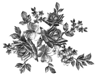 3 Boyutlu düğün çiçekleri, gümüş çiçekleri, metalik düğün çiçekleri tasarımı, lüks metalik çiçek arkaplanı, çiçek illüstrasyonu