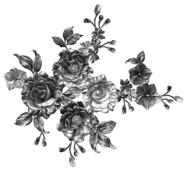 3 Boyutlu düğün çiçekleri, gümüş çiçekleri, metalik düğün çiçekleri tasarımı, lüks metalik çiçek arkaplanı, çiçek illüstrasyonu