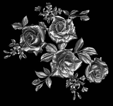 3 Boyutlu düğün çiçekleri, gümüş çiçekleri, metalik düğün çiçekleri tasarımı, lüks metalik çiçek arkaplanı, çiçek illüstrasyonu