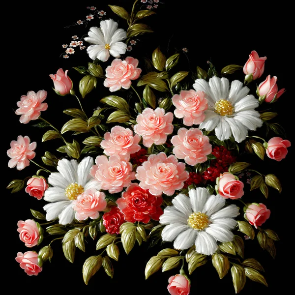 具有现代印象派风格的五彩花 抽象花卉静物画 色彩艳丽的现代印象派 色彩艳丽的油画花卉 色彩艳丽的花卉油画 人工智能 — 图库照片