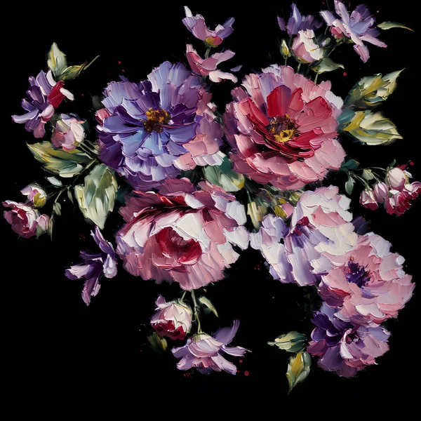 Flores Coloridas Abstractas Estilo Impresionista Moderno Pintura Floral Abstracta Naturaleza —  Fotos de Stock