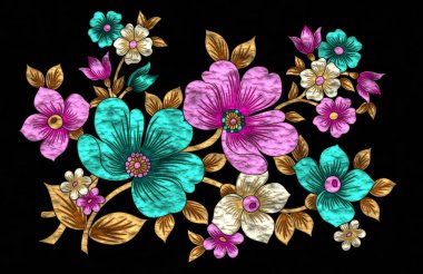 Metalik folyo desenli çiçek çizimi