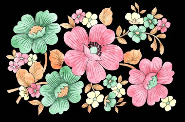 Kartpostallar için güzel çiçek süslerinin botanik çizimi