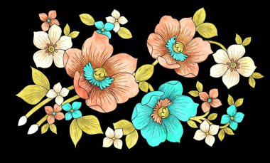 Yeşil ve altın yapraklı çok renkli çiçek aranjmanı