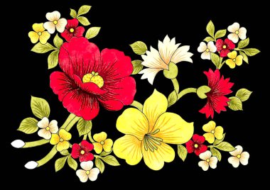 Tekstil baskıları ve duvar kağıtları için uygun sanatsal çiçek illüstrasyonu