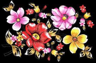 Dekoratif çiçek başı ve yaprak çalışması