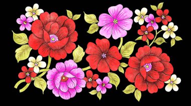 Ayrıntılı yaprak ve çiçek kompozisyonu