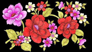 Doğal yaprak elementleriyle süslü bir çiçek dekoru.