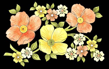 Doğal yaprak elementleriyle süslü bir çiçek dekoru.