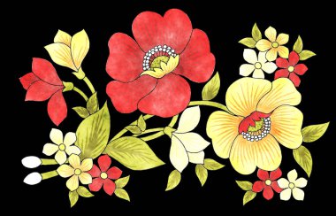 Suluboya çiçek ve yaprakları