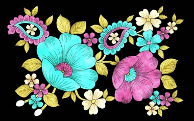 suluboya çiçek tasarımı. El çizimi çiçek illüstrasyonu.