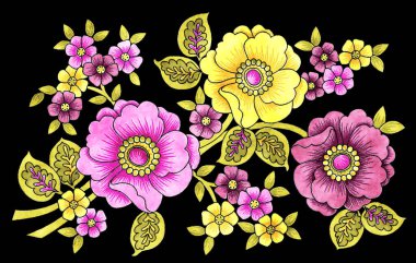 Çiçekli renkli suluboya çelenk.