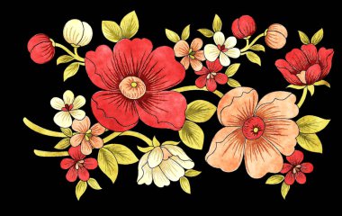 Grunge tarzı suluboya çiçek buketi desenli