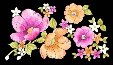 El çizimi çiçekler. Çiçekli illüstrasyon. bahar çiçekleri