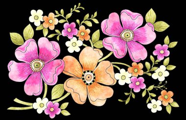 Romantik renkli suluboya çiçek buketi