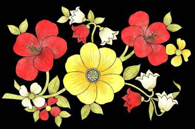 Canlı suluboya çiçek buketi