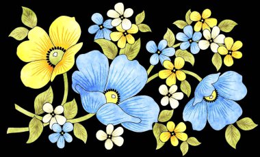 Parlak renkli suluboya çiçek demeti