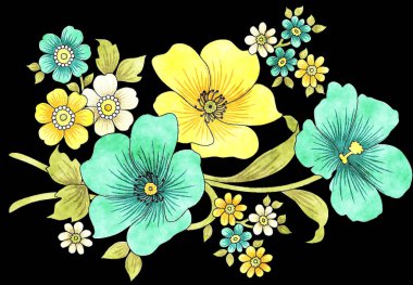 Çekici renkli suluboya çiçek buketi çizimi