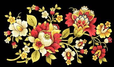 Renkli suluboya çiçek buketi sınır tasarımı