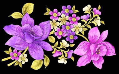 Şatafatlı suluboya çiçek buketi çizimi