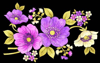 Tekstil desenleri için taze suluboya çiçek buketi