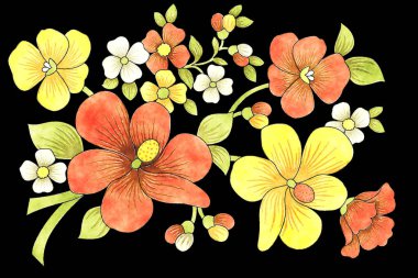 Soyut stil suluboya çiçek buketi çizimi