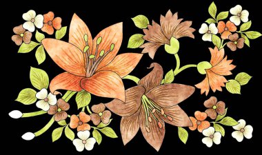 Damgalamak için suluboya renkli çiçek buketi bileşimi