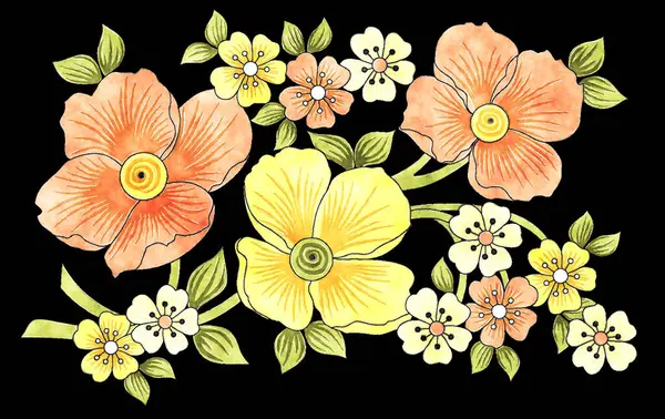 Doğal yaprak elementleriyle süslü bir çiçek dekoru.