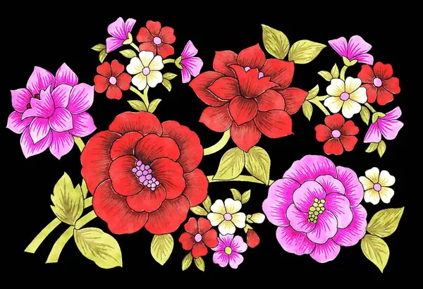 Canlı çiçekler ve yeşillik çizimi