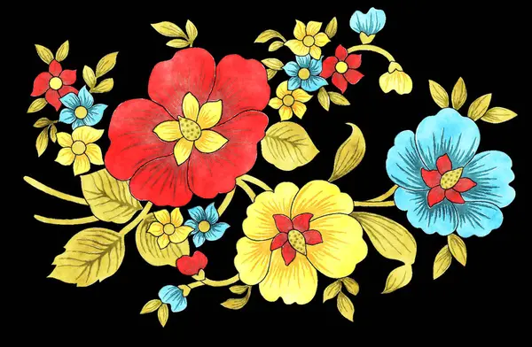 Süslü yapraklı bahar çiçekleri çizimi