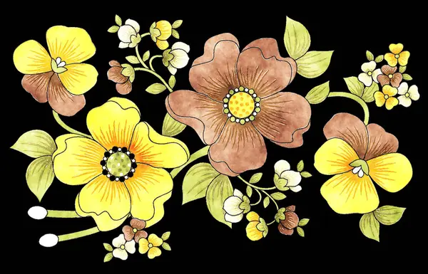 Modern renkli suluboya çiçek buketi yalıtılmış element