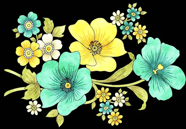 Çekici renkli suluboya çiçek buketi çizimi